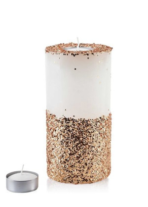 Świeca Lampion Walec 120x240 Diament Biały Złote Kryształki