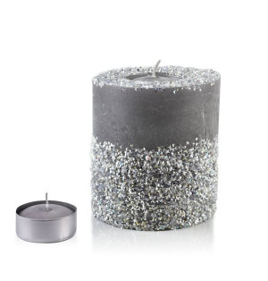 Świeca Lampion Walec 120x120 Diament Szary Srebro