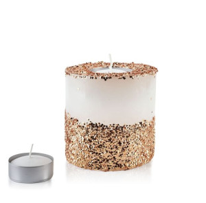 Świeca Lampion Walec 120x120 Diament Biała Złote Kryształki