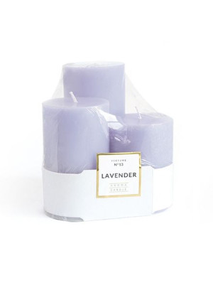 CLASSIC GLASS Komplet 3 świec LAVENDER  parafinowa 6x7,5/6x10/6x12,5cm