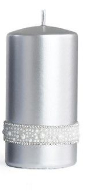 Świeca CRYSTAL OPAL walec duży 7xh18cm   srebrna