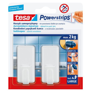 Haczyki samoprzylep.powerstrips 2 szt.prostokąt.duże,białe