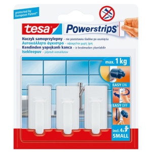 Haczyki samoprzylep.powerstrips 3 szt.prostokąt.małe,białe