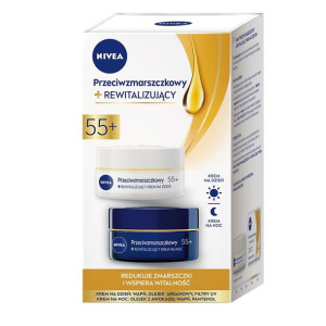 Nivea Zestaw Przeciwzmarszczkowy+Rewitalizujący krem na dzień + na noc 55+