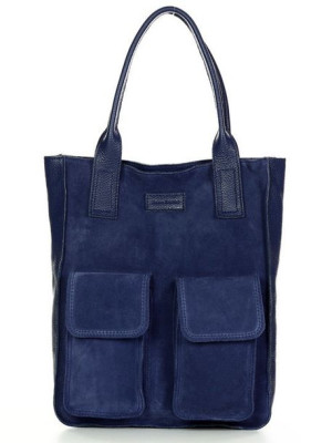Torebka zamszowa shopper bag z kieszeniami skóra naturalna - MARCO MAZZINI