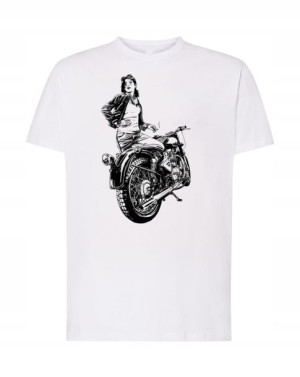 T-Shirt męski nadruk Motocyklistka Lato Rozm.XS