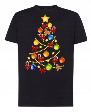 T-Shirt męski nadruk świąteczny choinka R.XS