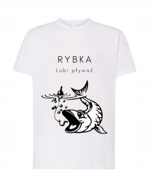 T-shirt Męski Wędkarski Rybka Lubi Pływać R. 4xl
