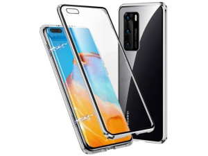 Etui magnetyczne szklane Dr.Fit dwustronne do Huawei P40 Srebrne