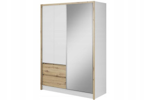 Duża Szafa Biała 150 cm z Szufladami Dąb ARTISAN