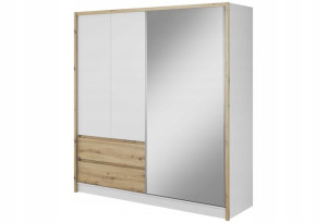 Duża Szafa Biała 200 cm z Szufladami Dąb ARTISAN