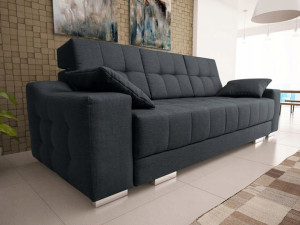 Czarna Sofa Pikowana do Spania Tkaniny INARI MALMO