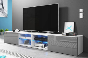 Duża Komoda pod TV 200cm Szary Połysk z LED