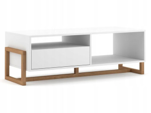 Stolik Kawowy Biały Mat na Drewnianej Podstawie