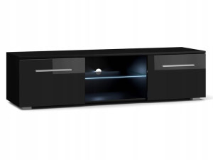 Komoda RTV 140cm pod Telewizor Czarny Połysk z LED