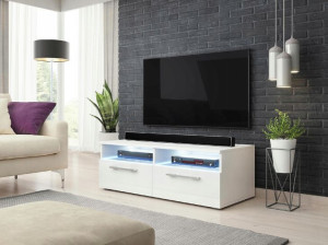 Nowoczesna Komoda pod TV Biała Wysoki Połysk z LED