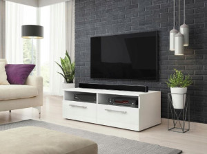 Nowoczesna Komoda pod TV Biała Wysoki Połysk z LED