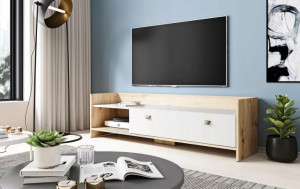 Szafka RTV 140 cm Open Dąb Artisan Biały