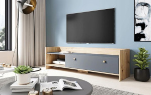 Szafka RTV 140 Cm Open Dąb Artisan Grafit