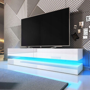Nowoczesna Biała Szafka pod TV RTV - Połysk - LED