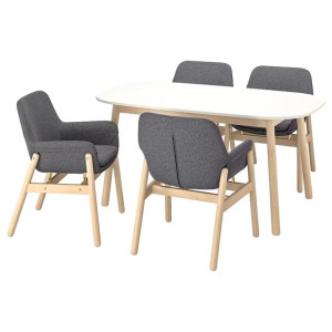 IKEA VEDBO/VEDBO Stół i 4 krzesła biały/brzoza 160x95 cm