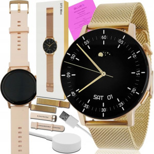 Złoty Damski Smartwatch Pl Menu Sms Rozmowy Cykl Sport Ekg Puls