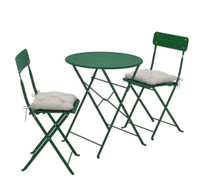 IKEA SUNDSO Stół+2 krzesła na zewnątrz zielony/Kuddarna szary