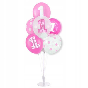 Zestaw balonów roczek różowy +Stojak na balony