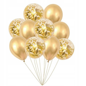 Zestaw balonów złoty chrom z konfetti balon balony