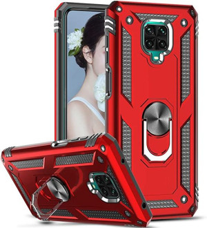 Etui Pancerne Armor Ring Holder Do Motorola Moto G9 Plus Czerwone + Szkło
