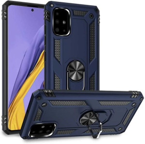 Etui Pancerne Armor Ring Holder Do Motorola Moto E7 Niebieskie + Szkło