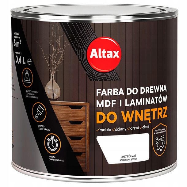 Farba do drewna mdf laminatu 400 ml biały półmat