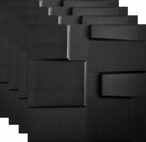 Panele Ścienne Czarne Kasetony Wzór 3d Tetris 1m2