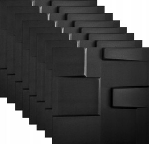 Panele Ścienne Czarne Kasetony Wzór 3d Tetris 2m2