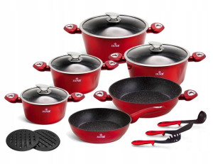 Garnki Z Powłoką Granitową 15 Ele. Cherry Red