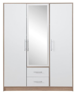 SZAFA GARDEROBA 150 cm Lustro Szuflady SPOTI Dąb Sonoma + Biel