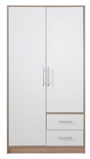 SZAFA GARDEROBA 100 cm Szuflady Drążek Półka SPOTI DĄB SONOMA + BIAŁY