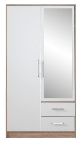 SZAFA GARDEROBA Lustro 100 cm Szuflady SPOTI DĄB SONOMA + BIAŁY