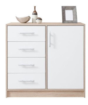 KOMODA 90 cm Szuflady Półki  SPOTI DĄB SONOMA + BIAŁY