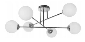 Lampa Wisząca Sufitowa Chrom Srebrna Żyrandol 6x Białe Kule