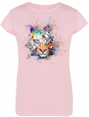Tygrys Kolorowy Damski Modny T-shirt Nadruk R.M