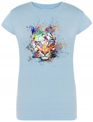 Tygrys Kolorowy Damski Modny T-shirt Nadruk R.M