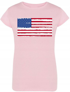 USA Flaga T-shirt Damski Modny Nadruk Rozm.S