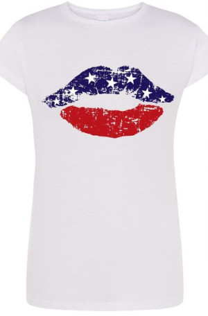 USA Flaga Usta Damski T-Shirt Nadruk r.L