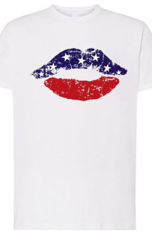 USA Flaga Usta T-Shirt Męski Modny Nadruk r.XS