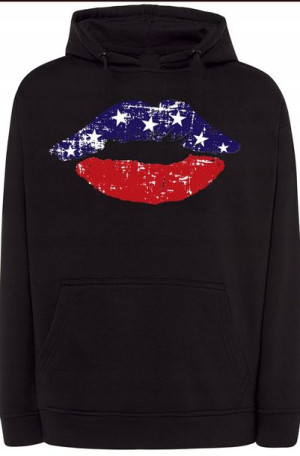 USA Usta Bluza Nadruk Flaga Kaptur Modna r.L