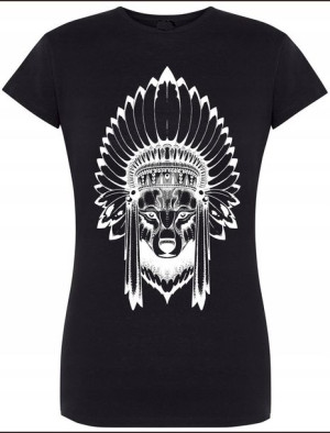 Wilk Indianin Modny T-shirt Lato Nadruk R.M