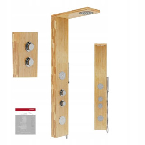 Panel Prysznicowy Drewno Bambus Corsan + Termostat Chrom