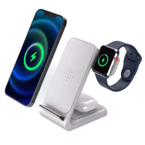 Ładowarka indukcyjna QI 15W 3w1 Wireless Charger do telefonu słuchawek zega