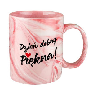 Kubek różowy marmurek specjalnie dla niej "Dzień dobry Piękna".